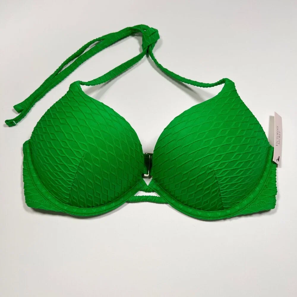 Victoria Secret 36B Bombshell Push Up Bikini Top Adds 2 Cups Textured Jade Green